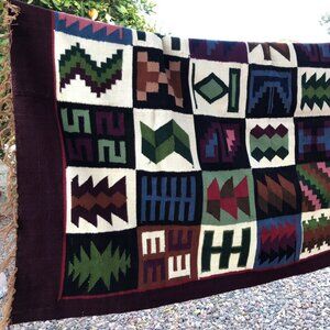 Peruvian hand woven flat weave wall hanging or floor rug 61" x 43"